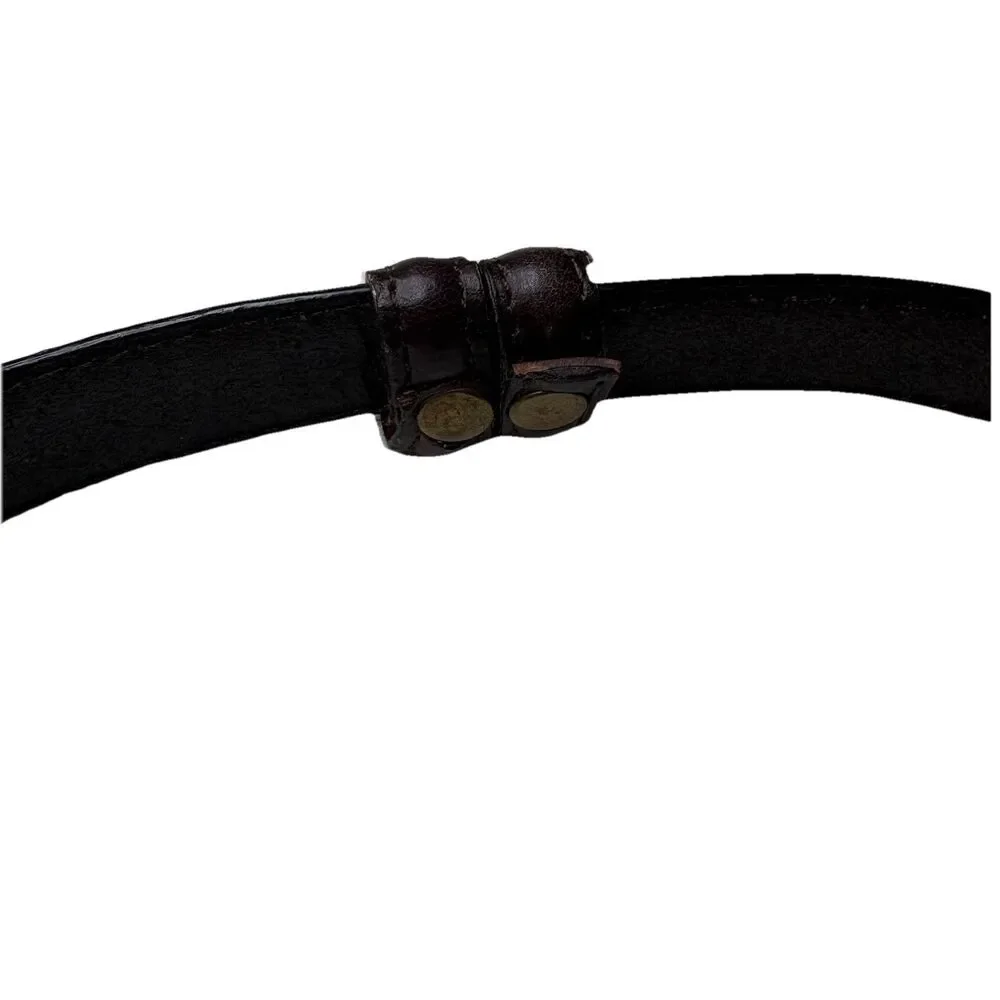 Vintage Brown LeatherWomens Belt With Brass Oval Buckle Adjustable Up to 43